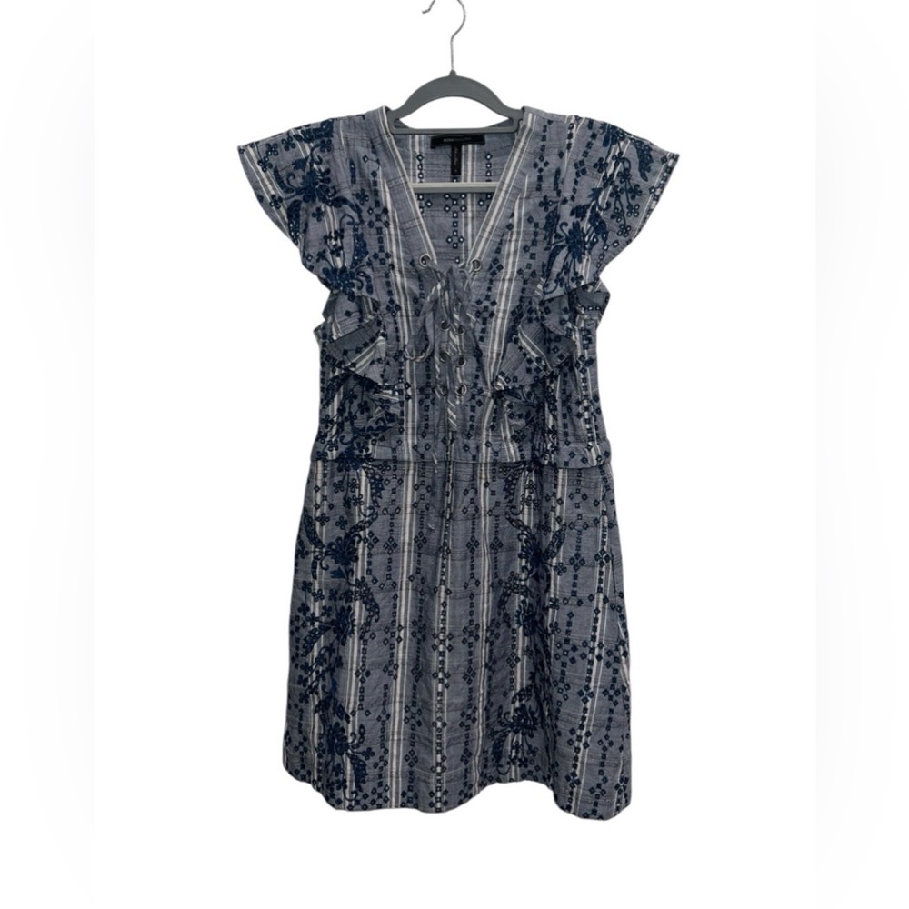 BCBGMAXAZURIA Caralyne Embroidered Chambray Mini Dres Size Small